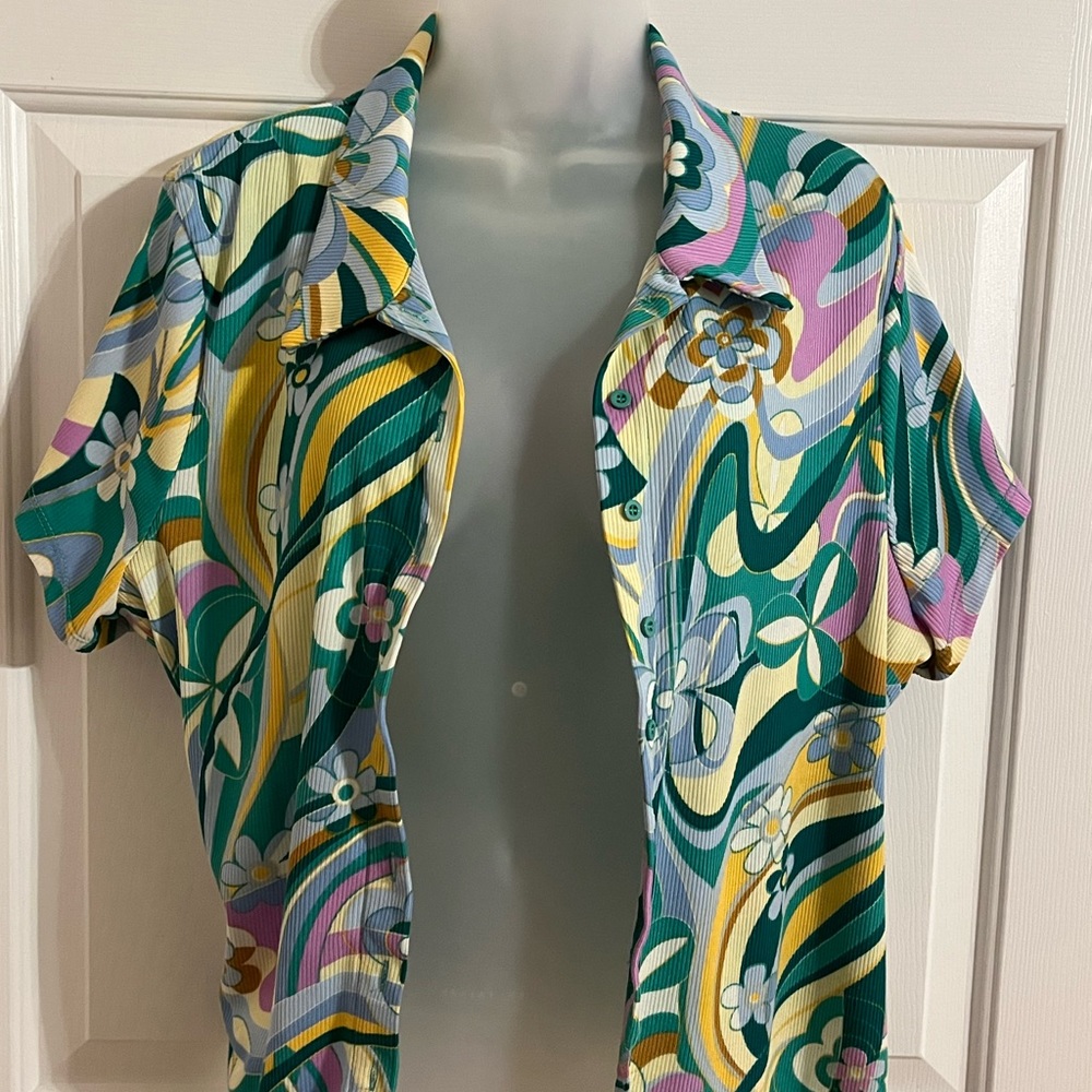Rue +21 Button Up Green Top 3x